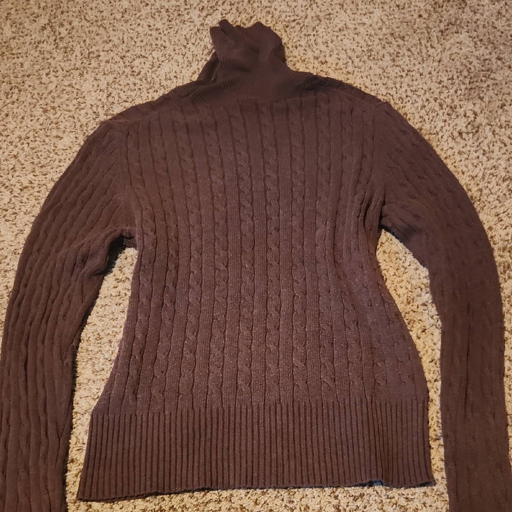 GAP Women's Cable Knit Turtleneck Sweater - Dark Brown